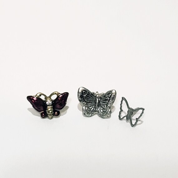 Lot 3 Butterflies Lapel Pin 1/2" Vintage Cutout En