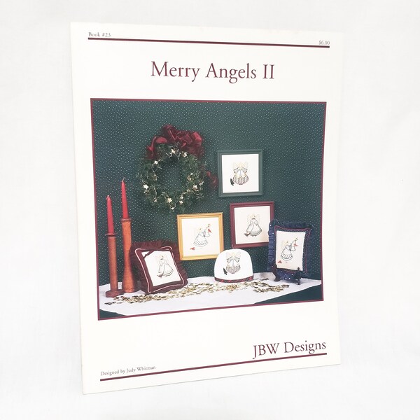 Folleto de punto de cruz Merry Angels II 23 JBW Designs Judy Whitman 1996 Navidad
