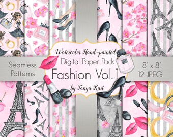 Fashion Papers Glam Patterns Stylish Planner Sticker Digital Paper Pattern scrapbook paper seamless patterns Graphics Hand Drawn Background