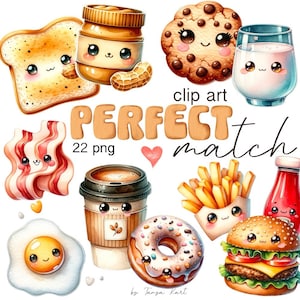 Perfekte Kombination, Beste Freunde Clipart für digitales Scrapbooking, Valentinstag Clipart, Kawaii Essen für Planner & digitales Basteln, Aufkleber Blatt