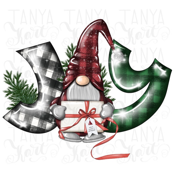 Gnome For Christmas, Merry Christmas, Digital Download, Buffalo Plaid, Santa Claus Hat Png, Joy Gnome, Merry Xmas Png, Sublimation Design