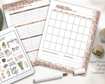 Digital Monthly Planner One Page, GoodNotes Page Planner Template, Yearly Overview, Yearly Planner, Digital Inserts
