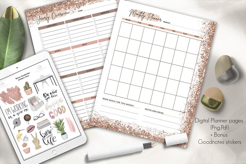 Monthly Planner Page, GoodNotes Page, Yearly Overview,Monthly Planner,Yearly Planner,Digital Inserts, Planner Template, Planner Digital Page
