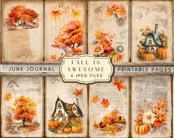 Autumn Junk Journal Printable Kit - Digital Downloads for Scrapbooking, Junk Journaling, Fall Ephemera, Shabby Chic Thanksgiving Pages