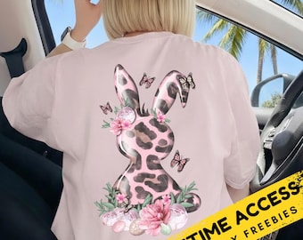 Easter Bunny PNG | Pink Leopard Cheetah Print Bunny | Retro Easter Sublimation | Spring Floral Coquette Design | Girls Easter Shirt DIY