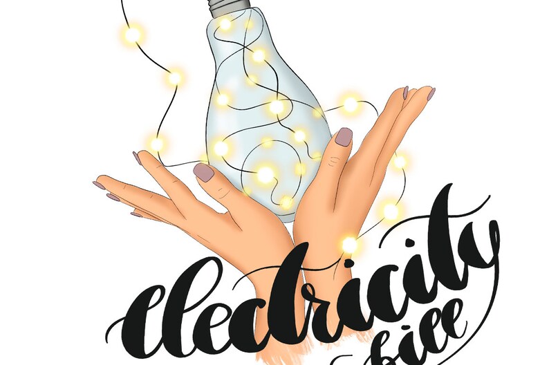 May include: Two hands holding a light bulb with string lights wrapped around it. The text "electricity bill" is written in black cursive below the hands.