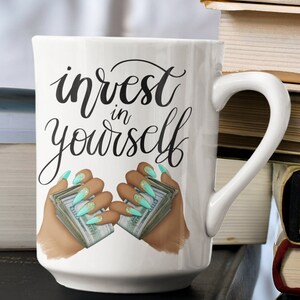 Invest In Yourself, Afro Woman PNG Digital Download, Money Manifestation Sticker for Planner, Self Love PNG, Save Money Nail Art Design