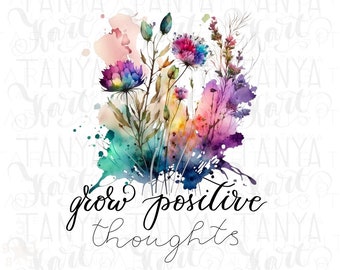 Botanical Art Print: Wildflower PNG, Positive Thoughts (Digital File)