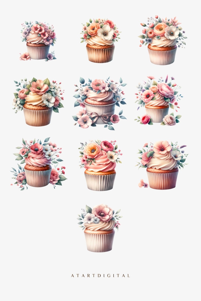 Watercolor Cupcake Png Clipart,digital Instant Download for ...