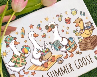 Summer Goose PNG | Beach Vacation Sublimation | Retro Coastal Clipart | Just a Summer Goose DTG | Pool Side Squad Digital Download