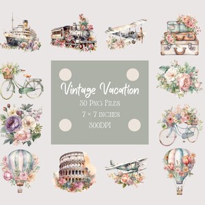 30 Vintage Travel Png Clipart Instant Download For Commercial Use, Scrapbook Elements, Vintage Ephemera, Retro Travel Png For Sublimation