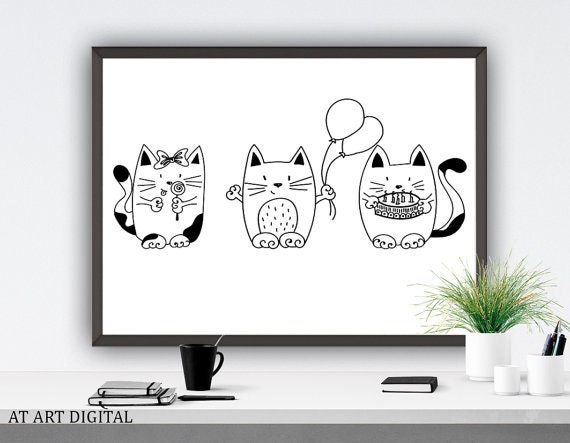 Funny Lovers Cats Doodle Icon Cute Pets Vector Art On White