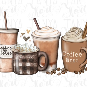 Téléchargement numérique PNG de tasses à café marron, amateur de café Png, sublimation de café, image de café s'il vous plaît, dessiné à la main imprimable