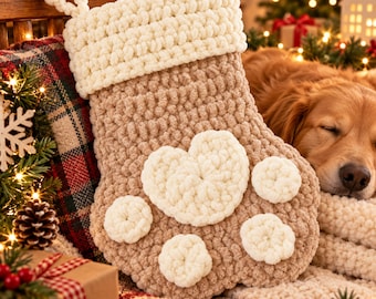 Christmas Pet Stocking Crochet Pattern | Dog Cat Paw Stocking PDF | Paw Print Stocking | Pet Christmas Decor | Beginner DIY Holiday Gift PDF