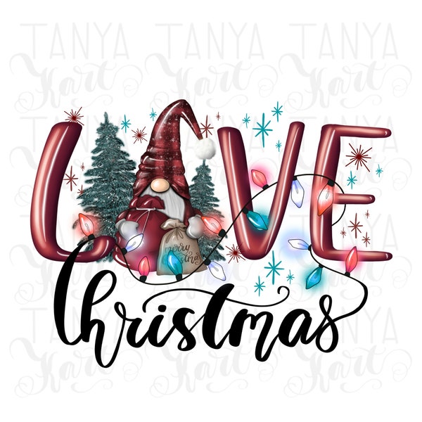 Love Merry Christmas Png Sublimation Graphics, Gnome Digital PNG File, Happy New Year Png, Happy Holidays Xmas Sub Design