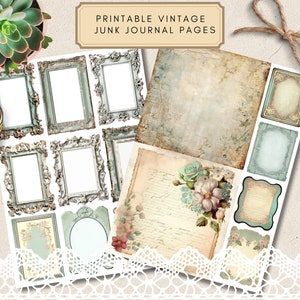 Printable Turquoise Junk Journal Pages, Digital Paper, Collage Supplies Instant Download, Shabby Junk Journal, Vintage Ephemera Tags