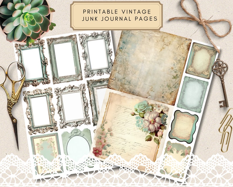 Printable Turquoise Junk Journal Pages, Digital Paper, Collage Supplies Instant Download, Shabby Junk Journal, Vintage Ephemera Tags