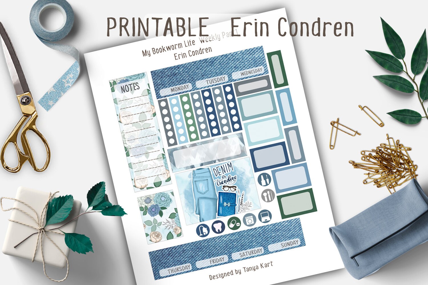 Afro Planner Stickers, Denim Weekly Kit, Erin Condren Stickers, Afro ...