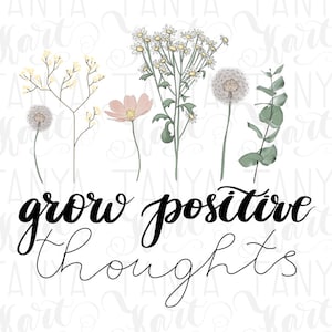 Wilde Blumen Png, digitale Datei, minimalistisch druckbar, positive Gedanken wachsen Png, botanische Kunst, Sublimations-Download, handgezeichnete Pflanzen