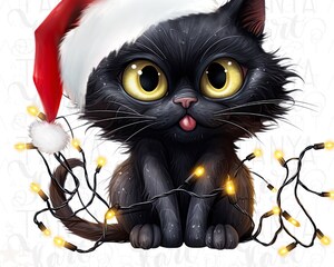 Pyjama De Noël Humour Chat Noir - Sweat à Capuche Amusant Pour Amoureux Des Chats Et Fêtes