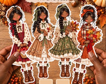 Autumn Paper Dolls Printable Set | 10 Fall Doll Cutouts | Vintage Cottage Clipart | PNG/JPG Digital Download | Scrapbooking DIY Craft Bundle