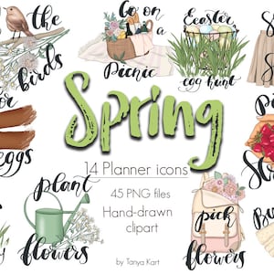 Lente Pasen bucketlist stickers clipart, planner png-pictogrammen, lente herinneringen stickers voor Erin Condren, digitale planners
