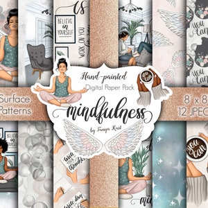Mindfulness Yoga Papers: Watercolor Design Patterns (Digital Papers) image 1