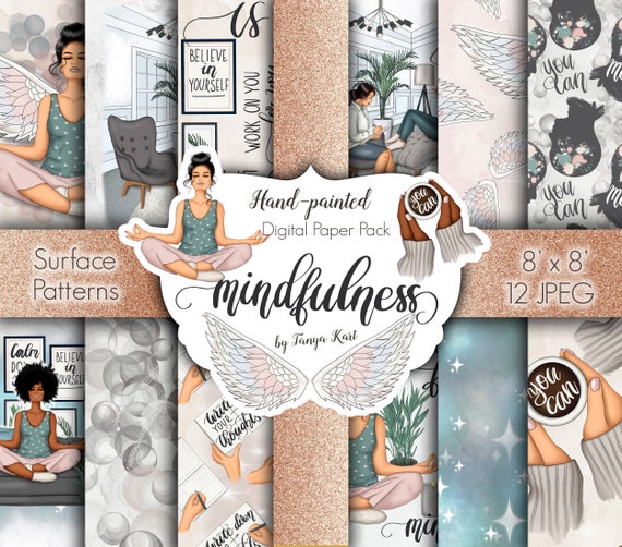 Mindfulness Yoga Papers: Watercolor Design Patterns (Digital Papers)