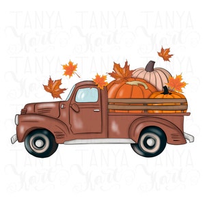 Truck With Pumpkins for Autumn Sublimation, Thanksgiving Fall Truck Png Instant Download, Autumn Leaves Sublimation Design File