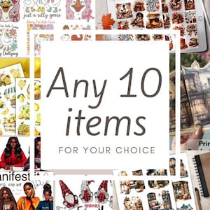 10 items uit de Shop Sale-bundel met digitale downloadbestanden, illustraties, png-bestand, GoodNotes-stickers, junkjournal, afdrukbare stickers