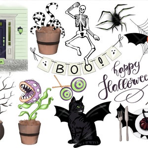 Halloween Witch Fashion Girl Clipart, Fall Planner Stickers, Pumpkins Illustration Png Digital Download for Commercial Use