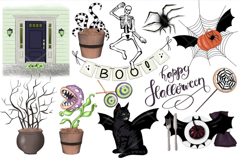 Halloween Witch Fashion Girl Clipart, Fall Planner Stickers, Pumpkins Illustration Png Digital Download for Commercial Use