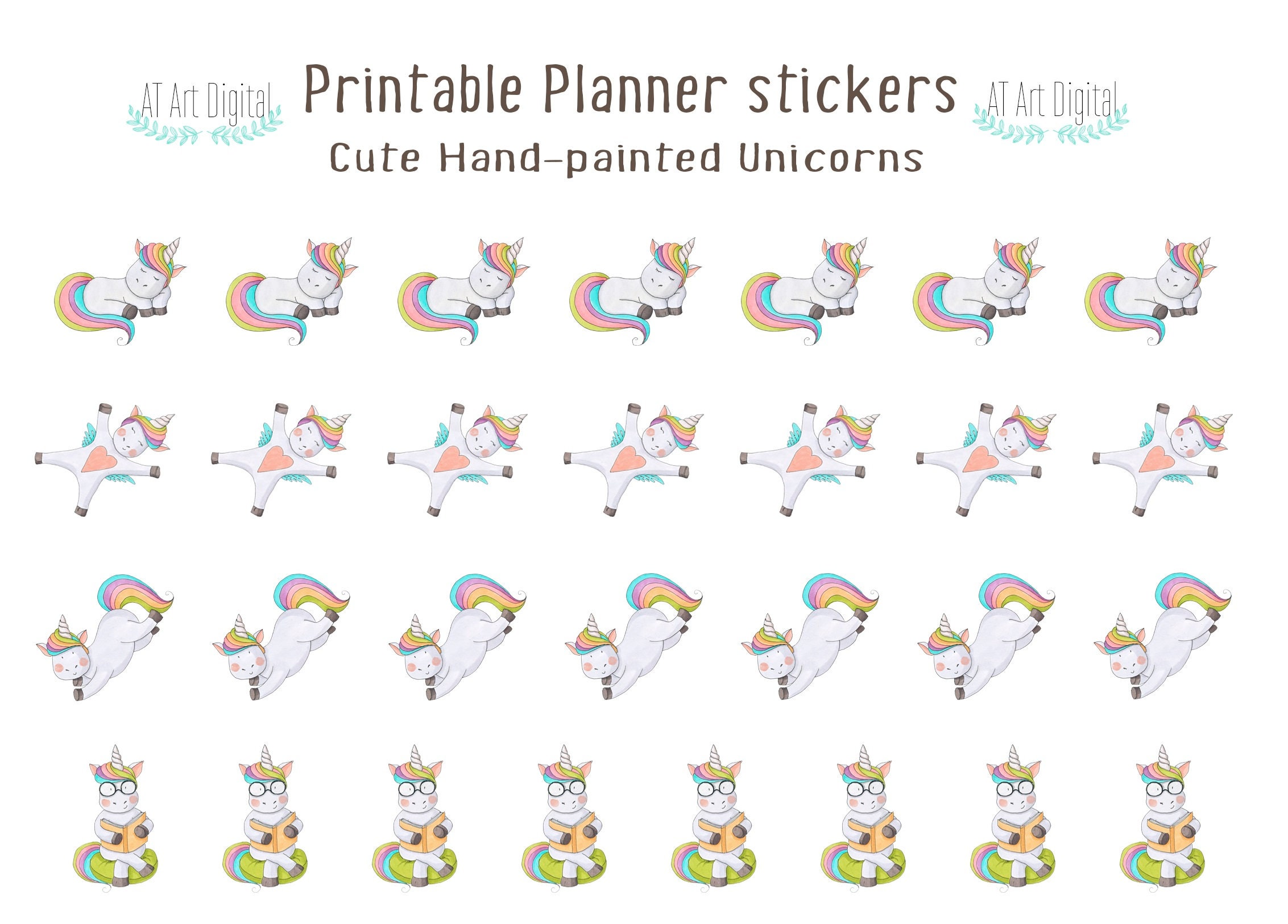 Printable Stickers Unicorn Stickers Unicorn Planner | Etsy