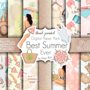 Urlaub Digitale Papiere, Strand Muster, Sommer Papier Pack, Girly Planer Papier, Gold Digital Papiere, Planer Zubehör, Mode Muster
