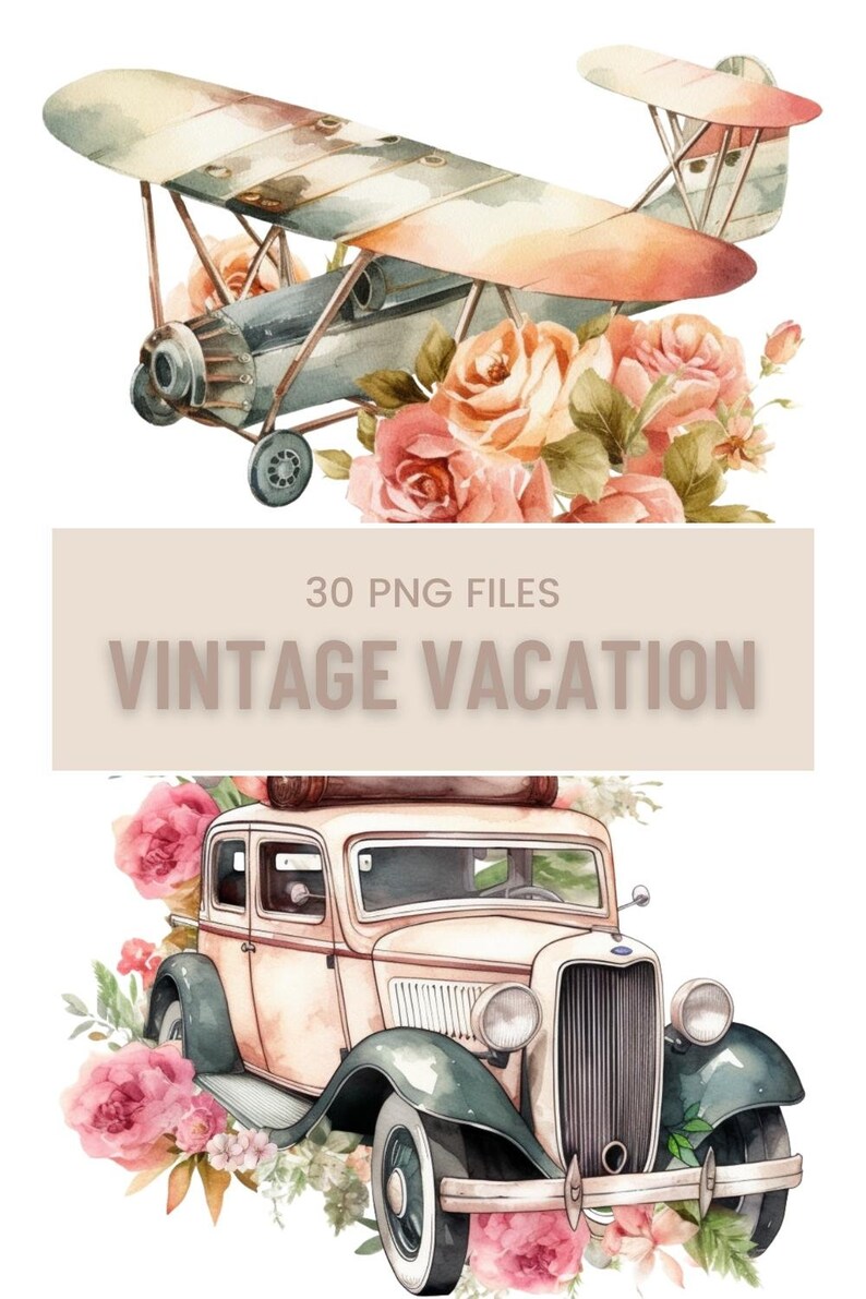 30 Vintage Travel Png Clipart Instant Download For Commercial Use, Scrapbook Elements, Vintage Ephemera, Retro Travel Png For Sublimation