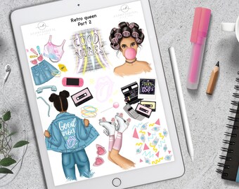 Retro Digital Planner Stickers Goodnotes, Vintage Retro GoodNotes Stickers, Retro Queen Girl, Digital Planning, Retro Planner Decoration