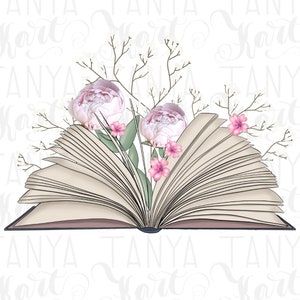 Book With Flowers, Design Illustration, Reading Png File, Floral Graphics, Flower Sublimation,Spring Digital,Book Lover,Book Sublimation Png