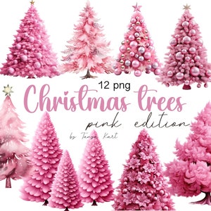 Pink Christmas Trees Clipart Bundle, Png Digital Download for Holiday Crafts, Sublimation Projects, Stickers, Commercial Use PNG, Winter