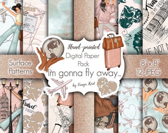 Travel Digital Paper, Adventure Design, Flight Papers, African American, Journey Papers, Planner Papers, Surface Patterns, Trip Papers
