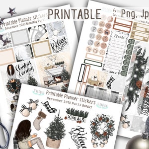 Afdrukbare plannerstickers, kerststickers, decemberkit, plannerstickers, Erin Condren-stickers, winterkit, maandelijkse stickers