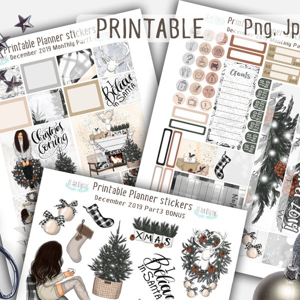 Printable Planner Stickers, Christmas Stickers, December Kit, Planner Stickers, Erin Condren Stickers, Winter Kit, Monthly Stickers