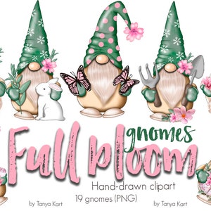 Spring Gnomes Clipart Bundle - Easter Garden Gnomes PNG Instant Download, Bloom Clipart for Commercial Use, Gnome Stickers for Sublimation