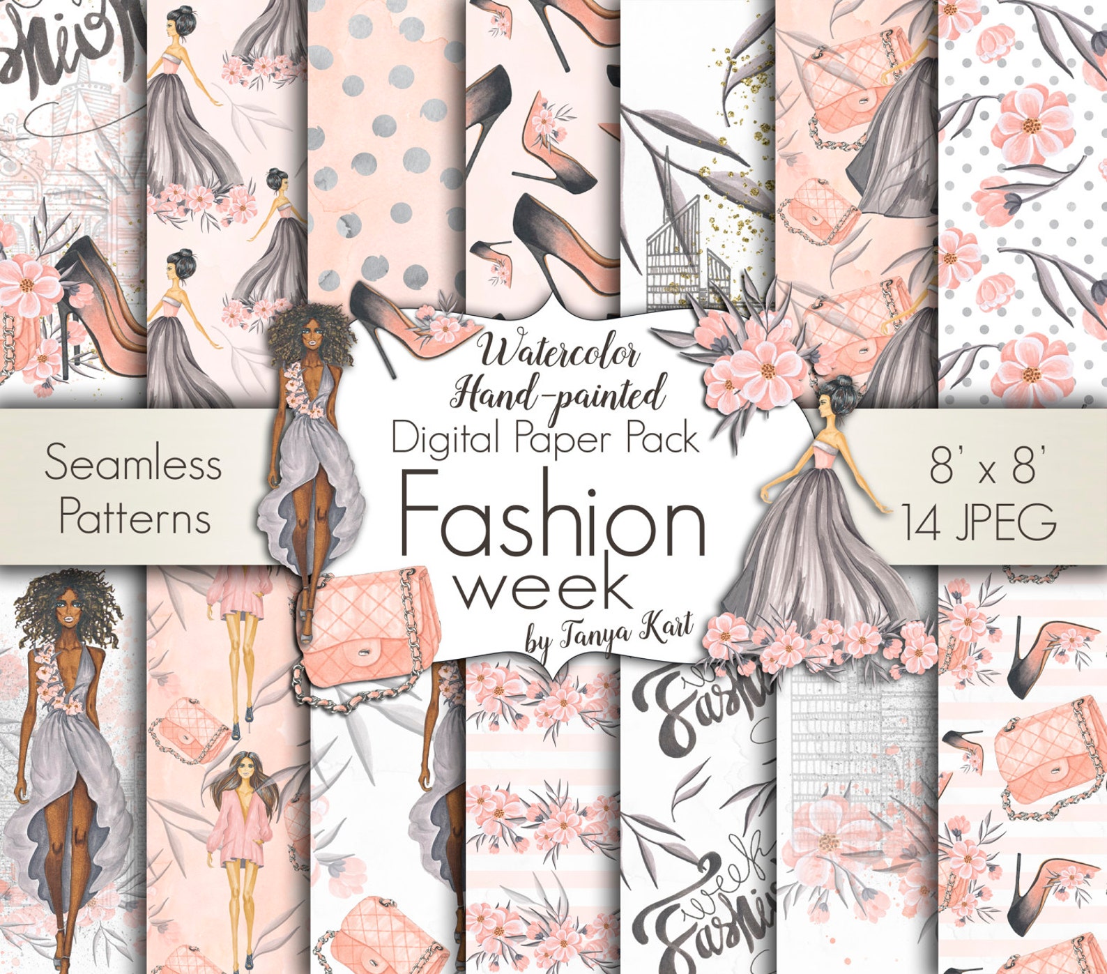 Week paper. Паттерн мода. wednesday digital paper.