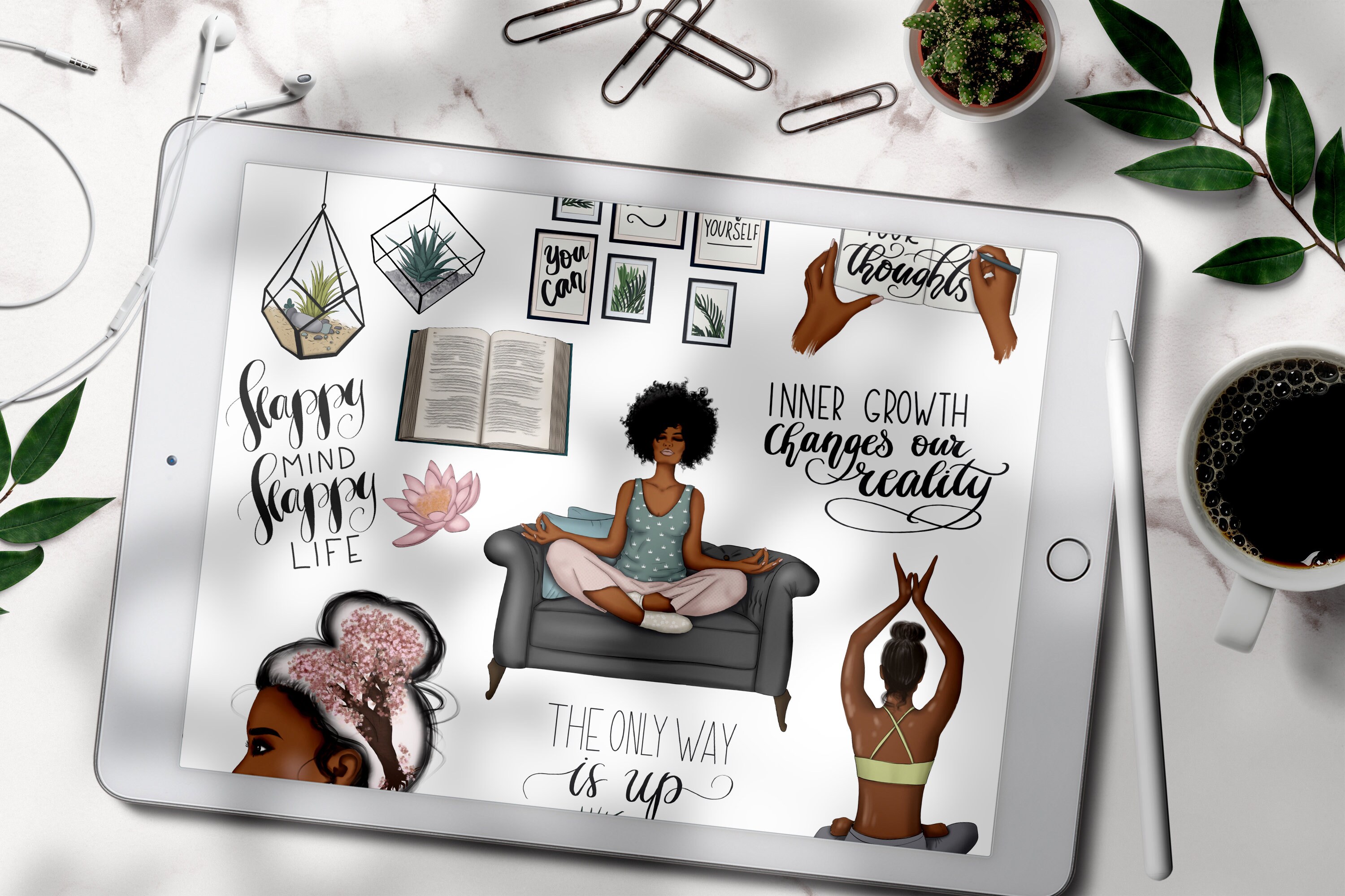 Mental Self Care Digital Stickers for Goodnotes Planner, African ...