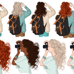 Travel Girl Png Clipart for Commercial Use, Photographer Girl, Mountains, Journey, Luggage Clipart, Travelling Clipart, Vacation Clip Art image 2