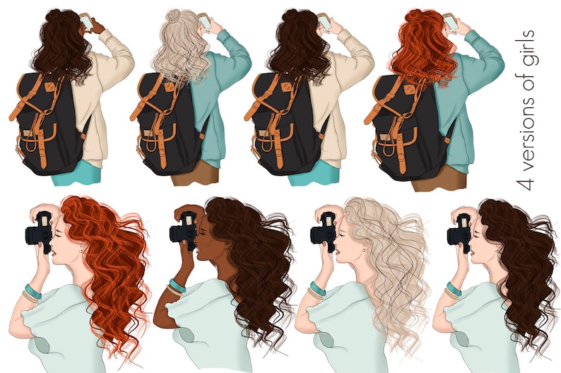 Travel Girl Png Clipart for Commercial Use, Photographer Girl, Mountains, Journey, Luggage Clipart, Travelling Clipart, Vacation Clip Art image 2