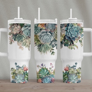 Succulent Tumbler, 40 Oz Tumbler Wrap, Sublimation Design, Png For Tumblers, 40oz Quencher, Tumbler Wrap Png, Succulent and Floral