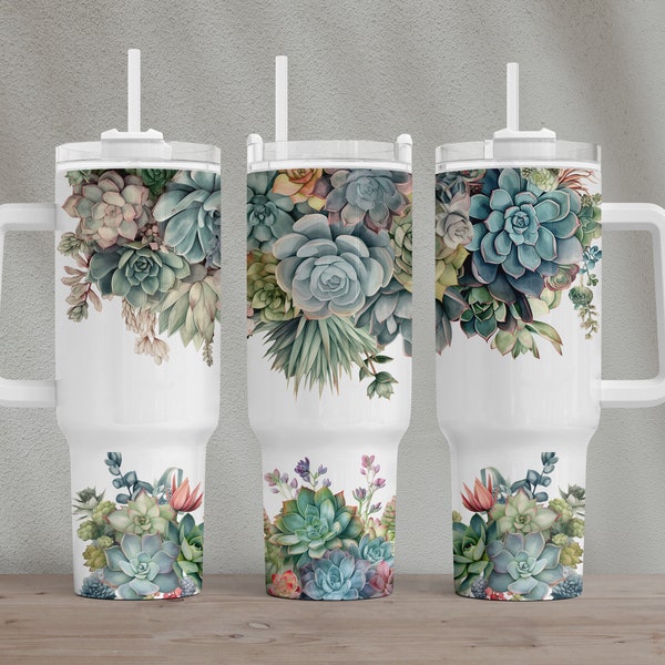 Succulent Tumbler, 40 Oz Tumbler Wrap, Sublimation Design, Png Pour Gobelets, 40oz Quencher, Tumbler Wrap Png, Succulent et Floral