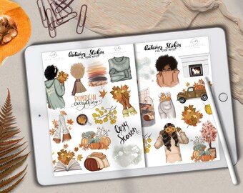 Fall Digital Planner Goodotes Stickers, IPad Planner, Autumn Goodnotes Kit, Autumn Afro Goodnotes Icons, October Digital Stickers