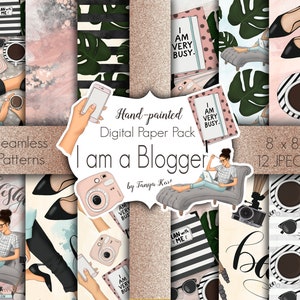 Scrapbook Paper Pack, Blogger Girl, Planner Papers, Blogger Paper, Planner Diy Supplies, Digital Scrapbook, Digital Paper Pack